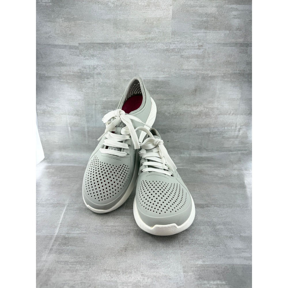 Crocs LiteRide Pacer Women Sz 9 Gray White Lace Up Sneakers 205234